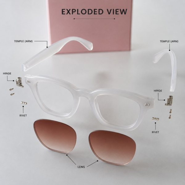 Retro Square Sunglasses – Frosted Matte White Frame with Brown Gradient Lenses