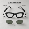 Retro Chunky Rectangle Sunglasses – Matte Black Frame with Light Green Lenses