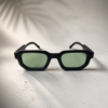 Retro Chunky Rectangle Sunglasses – Matte Black Frame with Light Green Lenses