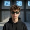 Retro Chunky Rectangle Sunglasses – Matte Black Frame with Light Green Lenses