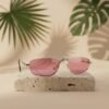 Y2K Vintage Narrow Oval Sunglasses – Silver Wire Frame with Pink Tinted Lenses