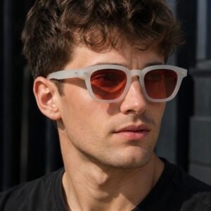 Retro Square Sunglasses – Frosted Matte White Frame with Brown Gradient Lenses