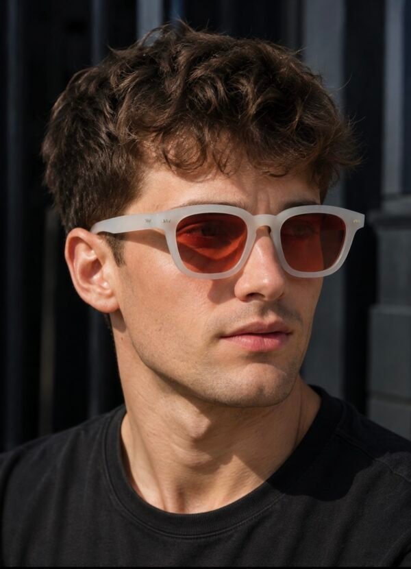 Retro Square Sunglasses – Frosted Matte White Frame with Brown Gradient Lenses