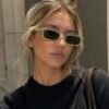Screenshot Retro Slim Rectangular Sunglasses – Transparent Clear Frame with Olive Green Lenses