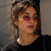 Y2K Vintage Narrow Oval Sunglasses – Silver Wire Frame with Pink Tinted Lenses