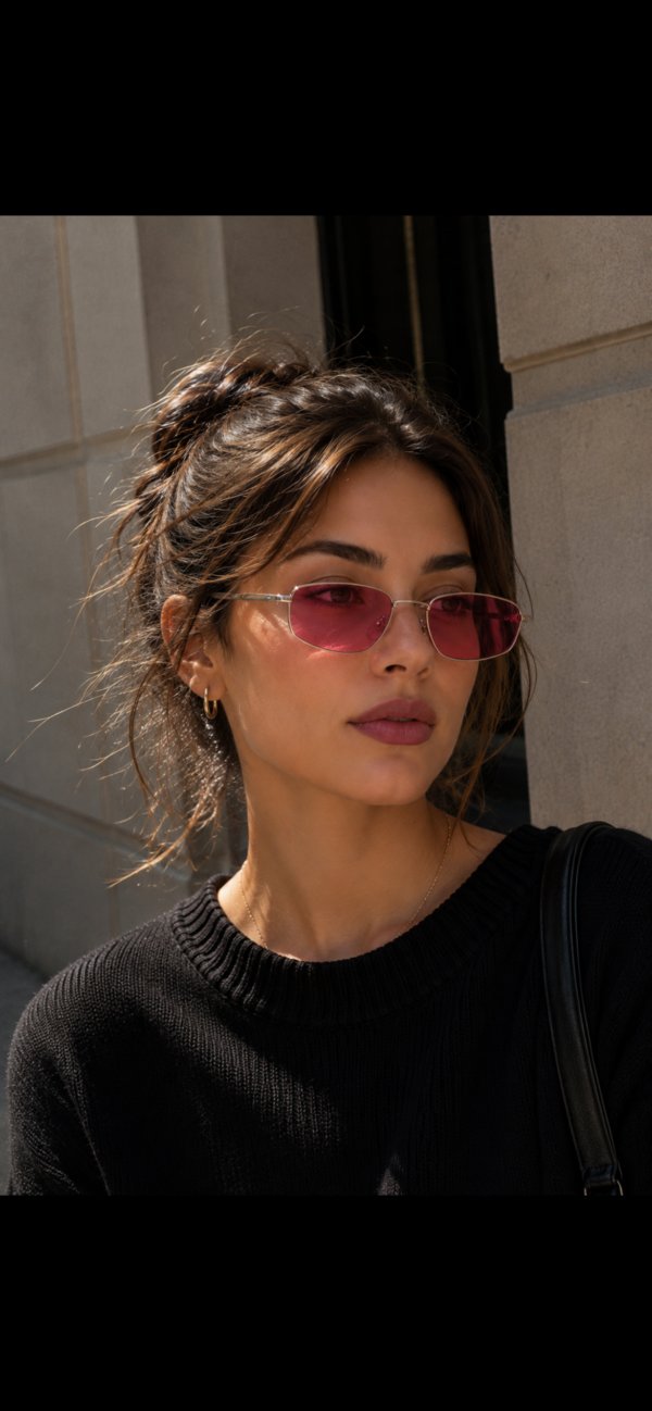 Y2K Vintage Narrow Oval Sunglasses – Silver Wire Frame with Pink Tinted Lenses