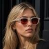 Retro Square Sunglasses – Frosted Matte White Frame with Brown Gradient Lenses
