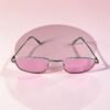 Y2K Vintage Narrow Oval Sunglasses – Silver Wire Frame with Pink Tinted Lenses